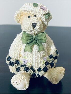 Heather Hykes Checkered PJ Sweater Bears Figurine Plum Pudding Artisan Flair No4